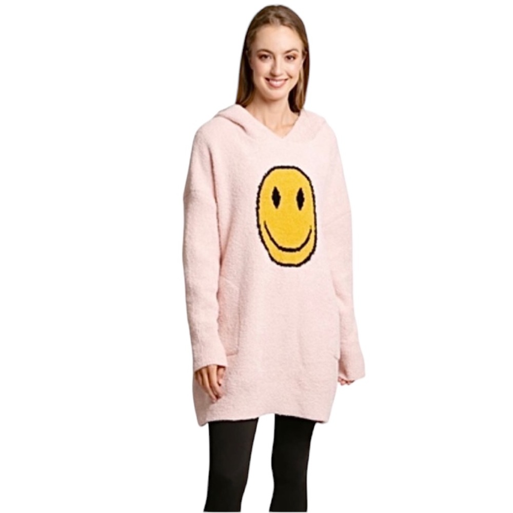 Pink Smiley Face Oversized Comfy Pocketed Hoodie NWT - (#0115)